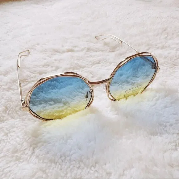 Seraphina Blue & Yellow Geometric Sunglasses - Picture 6 of 11